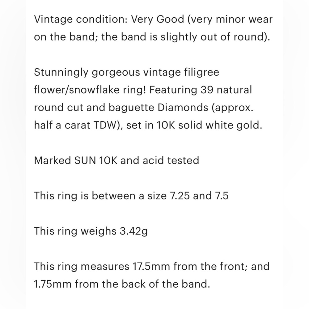 10K Diamond Snowflake Ring, Flower Filigree, Size 7.25, SUN Luxury - Picture 9 of 16